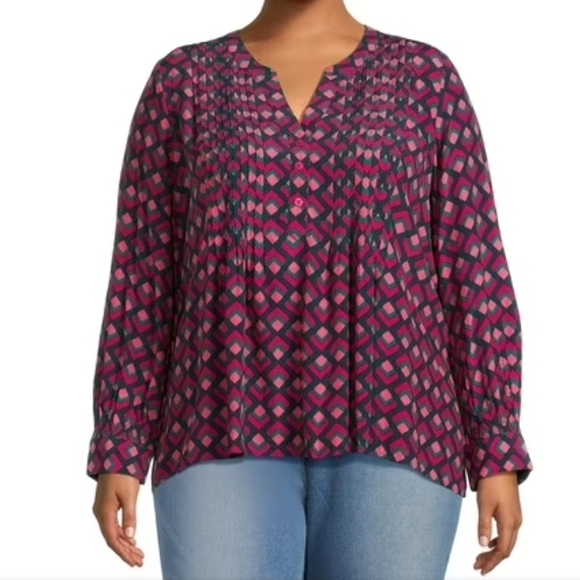 Terra & Sky Pink and Black Geometric Blouse - Picture 14 of 16